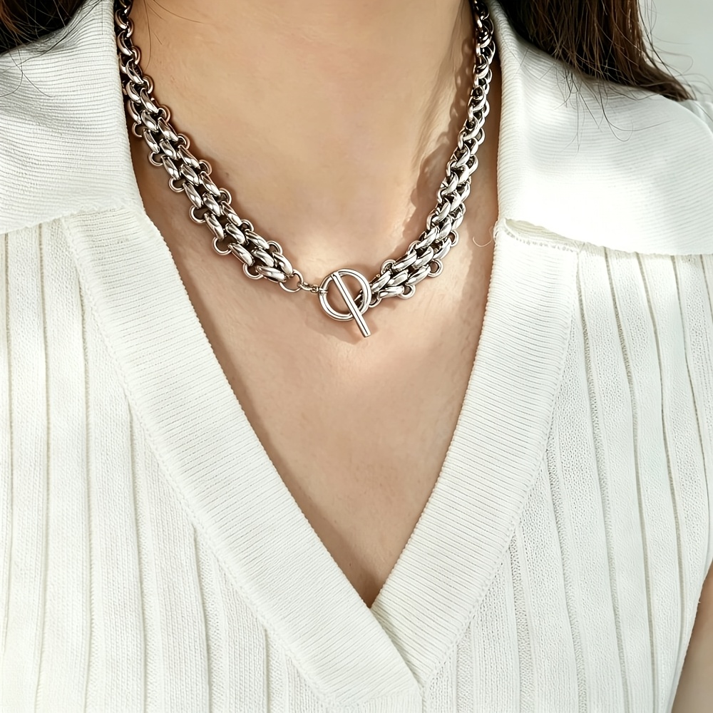 304 Stainless Steel OT Buckle Woven Chain Necklace, Unisex